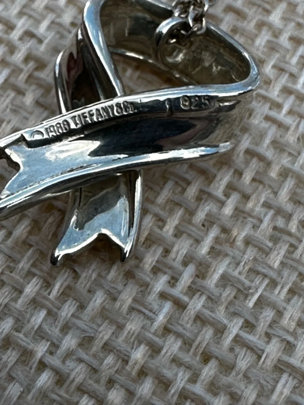 Vintage Tiffany & Co Sterling Silver Ribbon Heart Necklace